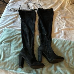 Black Suede Knee-High Boots